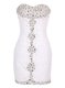 Beading and Ruffles Evening Dress White Zipper Sleeveless Mini Length