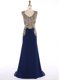 Spectacular Mermaid Sleeveless Appliques Zipper Prom Dresses with Navy Blue Sweep Train