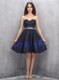 Knee Length Navy Blue Satin Sleeveless Beading and Appliques