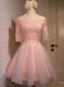 Custom Made Off the Shoulder Peach Short Sleeves Appliques Mini Length Prom Gown