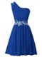 One Shoulder Royal Blue Sleeveless Chiffon Zipper Prom Dresses for Party
