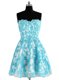 Appliques Evening Dress Blue Zipper Sleeveless Knee Length