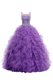 Fancy Purple Organza Zipper Straps Sleeveless With Train Sweep Train Beading and Belt