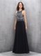Spectacular Halter Top Sleeveless Chiffon Floor Length Backless Evening Dress in Black with Beading
