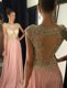 Graceful Pink Side Zipper Prom Dresses Beading Cap Sleeves Brush Train
