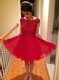 Red Prom Dress Prom and For with Beading Bateau Cap Sleeves Zipper