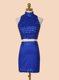 Flirting Royal Blue Sleeveless Mini Length Beading Backless Prom Evening Gown