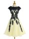 Knee Length Light Yellow Prom Dress Scalloped Cap Sleeves Zipper