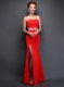 Gorgeous Mermaid Sleeveless Floor Length Beading Lace Up Evening Dress with Red