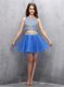 High End Scoop Beading Prom Gown Blue Zipper Sleeveless Mini Length
