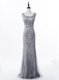 Affordable Mermaid Sequins Square Sleeveless Brush Train Zipper Evening Dress Grey Satin and Tulle
