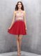 Fancy Scoop Sleeveless Mini Length Beading Zipper Dress for Prom with Red
