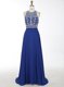 Hot Sale Scoop Royal Blue Sleeveless Chiffon Brush Train Criss Cross Homecoming Dress for Prom and Party