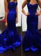 Low Price Royal Blue Mermaid Sweetheart Sleeveless Satin Brush Train Zipper Ruching Prom Party Dress