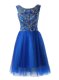 Designer Scoop Tulle Sleeveless Mini Length Prom Party Dress and Beading