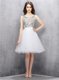 White A-line Tulle Scoop Sleeveless Beading and Embroidery Knee Length Zipper Prom Dresses
