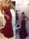 Mermaid Scoop Sleeveless Chiffon With Train Court Train Zipper Prom Evening Gown in Burgundy with Beading and Appliques and Bowknot