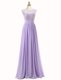 Scoop Lavender Chiffon Zipper Prom Dress Sleeveless With Train Sweep Train Lace