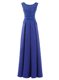 Spectacular Scoop Sleeveless Floor Length Lace and Belt Zipper with Blue