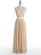 Fashion A-line Evening Dress Champagne V-neck Chiffon Cap Sleeves Floor Length Side Zipper