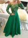 Green Prom Party Dress Prom and For with Beading and Appliques Scoop Long Sleeves Side Zipper