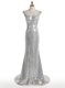 Mermaid Silver Zipper Square Sequins Evening Dress Sequined Sleeveless Sweep Train