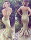 Comfortable Mermaid Sweetheart Sleeveless Brush Train Zipper Prom Evening Gown Gold Sequined