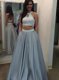 Fantastic A-line Homecoming Dress Silver Halter Top Satin Sleeveless Floor Length Backless