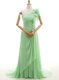 Chiffon One Shoulder Sleeveless Sweep Train Lace Up Ruffles and Hand Made Flower Evening Dress in Green