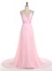 Flirting Sweep Train Mermaid Prom Dresses Pink Spaghetti Straps Chiffon Sleeveless With Train Zipper