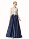 Satin Sleeveless Prom Evening Gown Brush Train and Beading and Lace