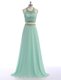 Flirting Scoop Sleeveless With Train Beading Criss Cross Evening Dress with Apple Green Sweep Train