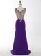 Mermaid Purple V-neck Neckline Beading and Appliques Evening Dress Sleeveless Zipper