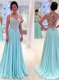 Stunning Aqua Blue Sleeveless Floor Length Appliques Zipper Prom Gown