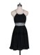 Halter Top Sleeveless Dress for Prom Mini Length Beading Black Chiffon