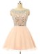 Customized Scoop Sleeveless Dress for Prom Knee Length Beading and Sequins Peach Tulle