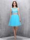 New Arrival A-line Prom Dress Blue Scoop Organza Sleeveless Knee Length Backless