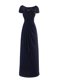 A-line Homecoming Dress Navy Blue Scoop Chiffon Short Sleeves Floor Length Zipper