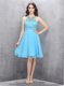 Scoop Sleeveless Criss Cross Knee Length Beading Prom Gown