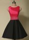 Excellent Satin Scoop Sleeveless Lace Up Beading Evening Dress in Red And Black