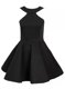 Popular Halter Top Sleeveless Prom Dresses Mini Length Beading Black Satin
