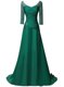 Exquisite Green Long Sleeves Sweep Train Beading and Ruching With Train Prom Party Dress