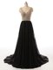 High End Black Sleeveless With Train Beading Side Zipper Prom Party Dress