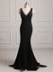 Mermaid With Train Backless Black for Prom and Party with Beading Brush Train
