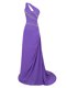 Fashion One Shoulder Zipper Dress for Prom Purple for Prom and Party with Beading Brush Train
