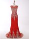 Scoop Red Mermaid Beading and Appliques Homecoming Dress Zipper Chiffon Sleeveless With Train