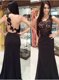 Brush Train Mermaid Dress for Prom Black Scoop Chiffon Sleeveless Zipper