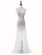 Scoop Sleeveless With Train Beading Zipper Homecoming Dress with White Sweep Train