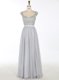 Shining Grey A-line Chiffon V-neck Sleeveless Beading and Appliques Floor Length Zipper Evening Dress