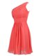One Shoulder Knee Length Watermelon Red Homecoming Dress Chiffon Sleeveless Ruffles